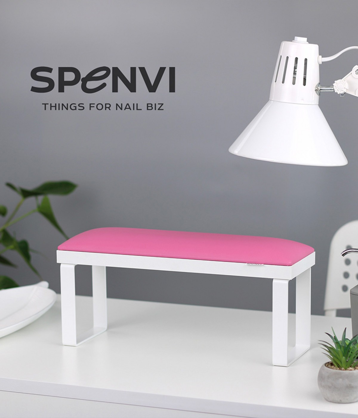 Поставка за ръце за маникюр права SPENVI LOFT pink - бяла основа